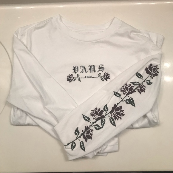 Vans Tops - VANS UNISEX White floral long sleeve